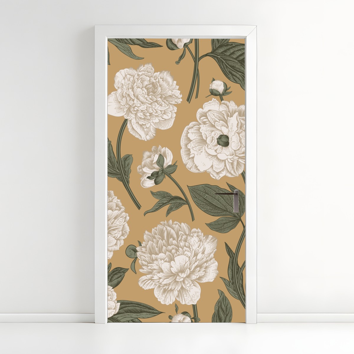 Door sticker vintage peony botanical pattern