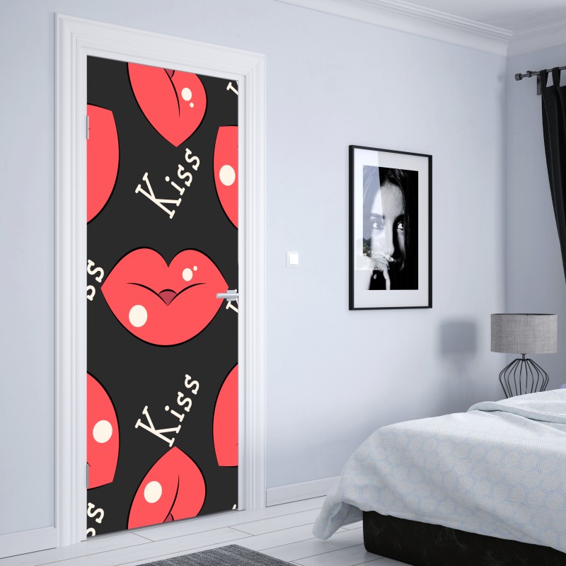 Naklejka na drzwi zabawny wzór różowych ust – Wallissimo® Naklejka na drzwi zabawny wzór różowych ust – Wallissimo®