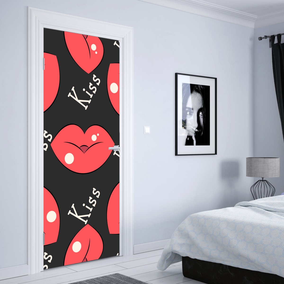 Naklejka na drzwi zabawny wzór różowych ust – Wallissimo® Naklejka na drzwi zabawny wzór różowych ust – Wallissimo®