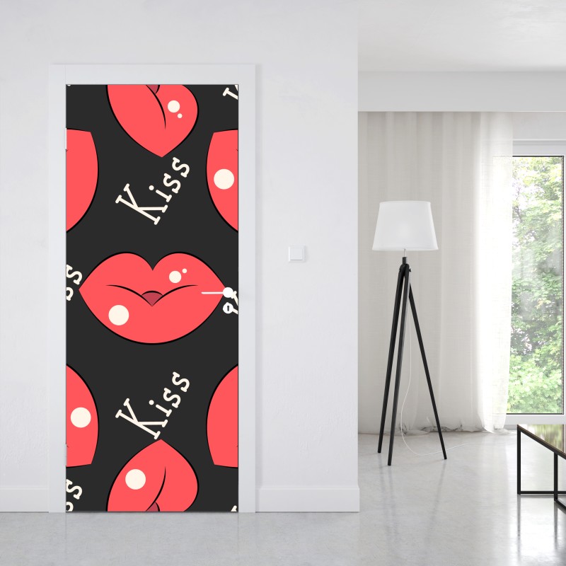 Naklejka na drzwi zabawny wzór różowych ust – Wallissimo® Naklejka na drzwi zabawny wzór różowych ust – Wallissimo®
