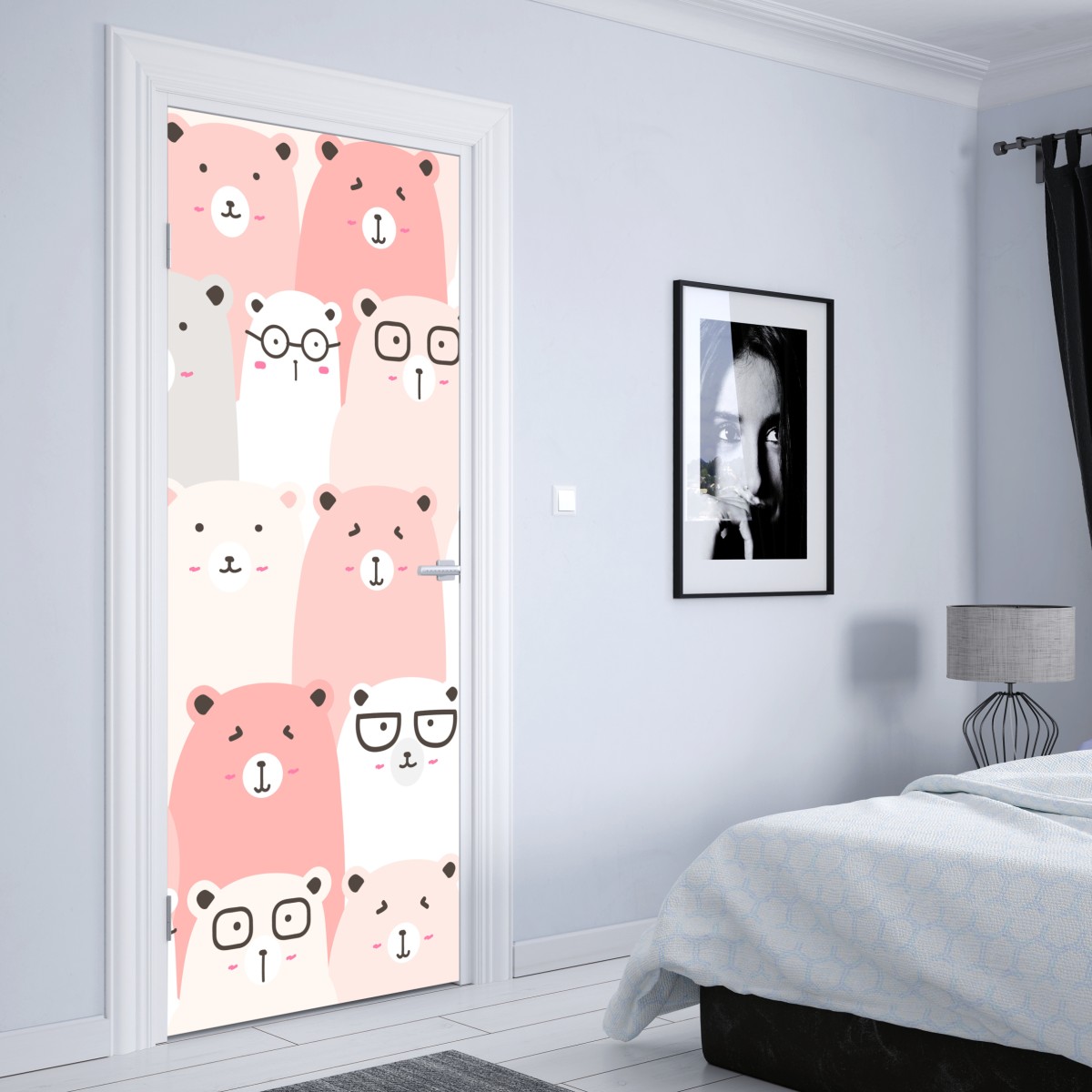Naklejka na drzwi pastelowy wzór z misiami do pokoju dziecięcego – Wallissimo® Naklejka na drzwi pastelowy wzór z misiami do pokoju dziecięcego – Wallissimo®
