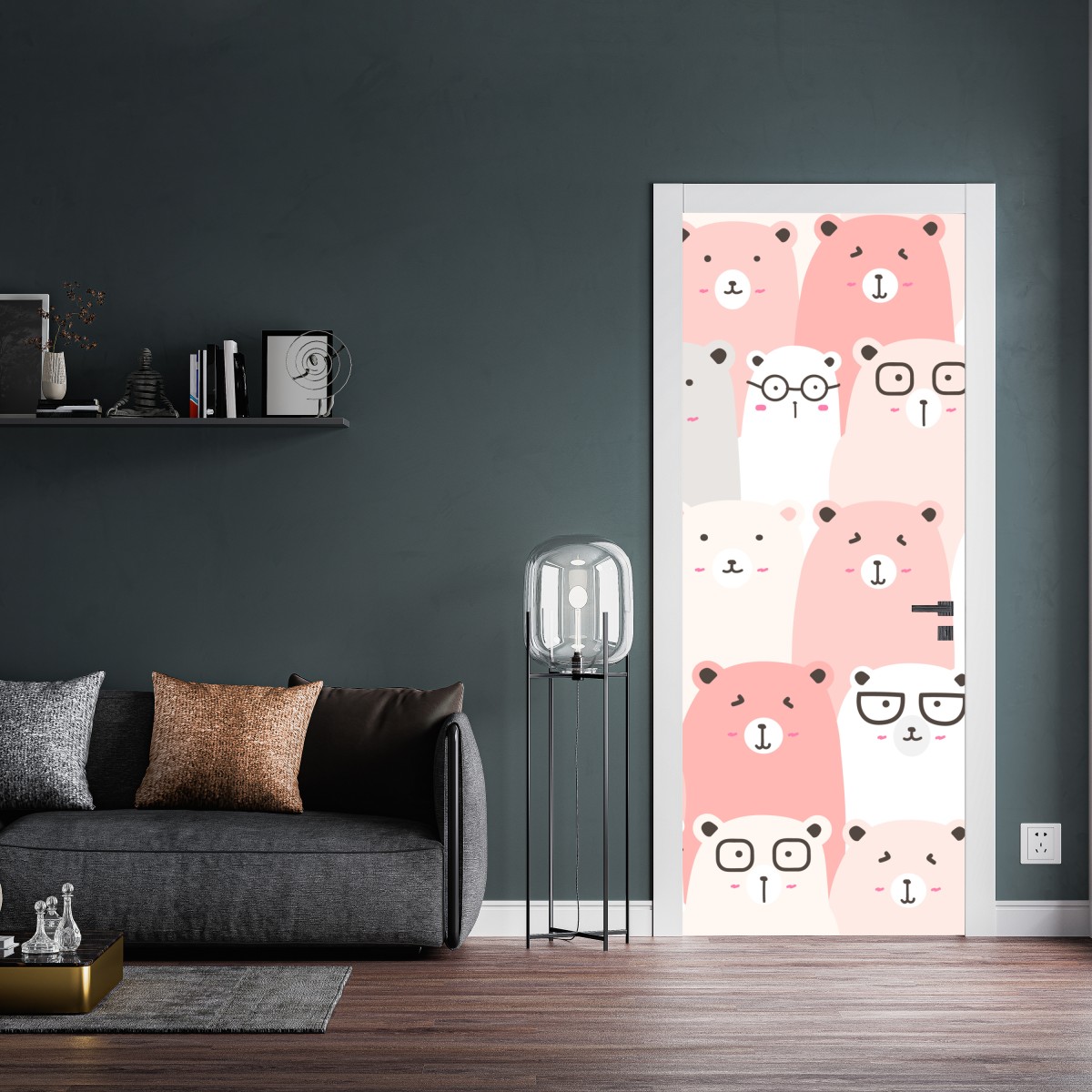 Naklejka na drzwi pastelowy wzór z misiami do pokoju dziecięcego – Wallissimo® Naklejka na drzwi pastelowy wzór z misiami do pokoju dziecięcego – Wallissimo®