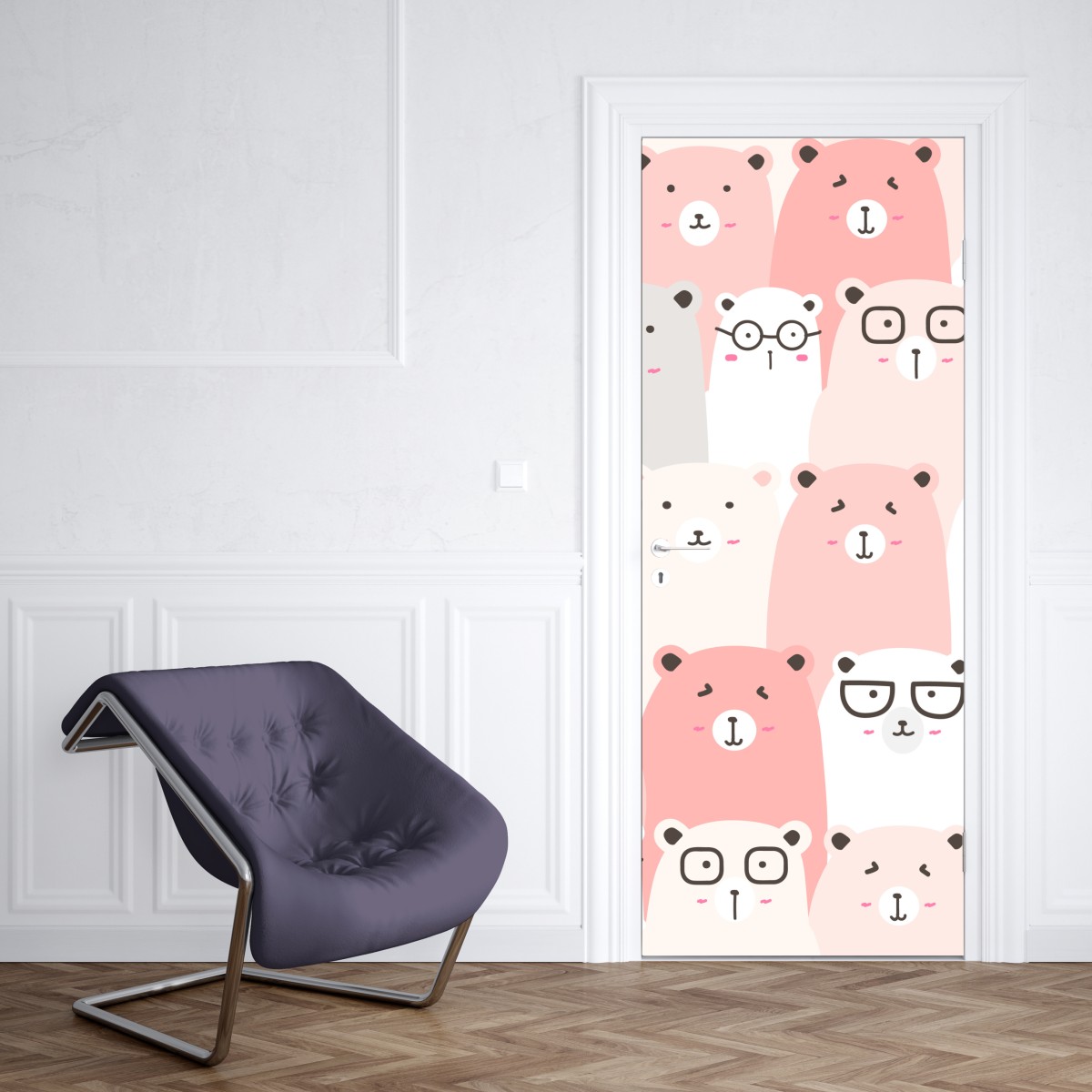Naklejka na drzwi pastelowy wzór z misiami do pokoju dziecięcego – Wallissimo® Naklejka na drzwi pastelowy wzór z misiami do pokoju dziecięcego – Wallissimo®