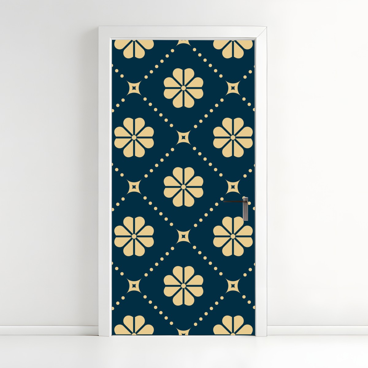 Door sticker teal and beige floral geometric pattern