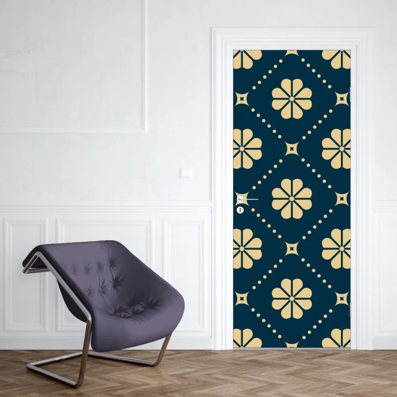 Naklejka na drzwi turkusowo beżowy kwiatowy geometryczny wzór – Wallissimo® Naklejka na drzwi turkusowo beżowy kwiatowy geometryczny wzór – Wallissimo®