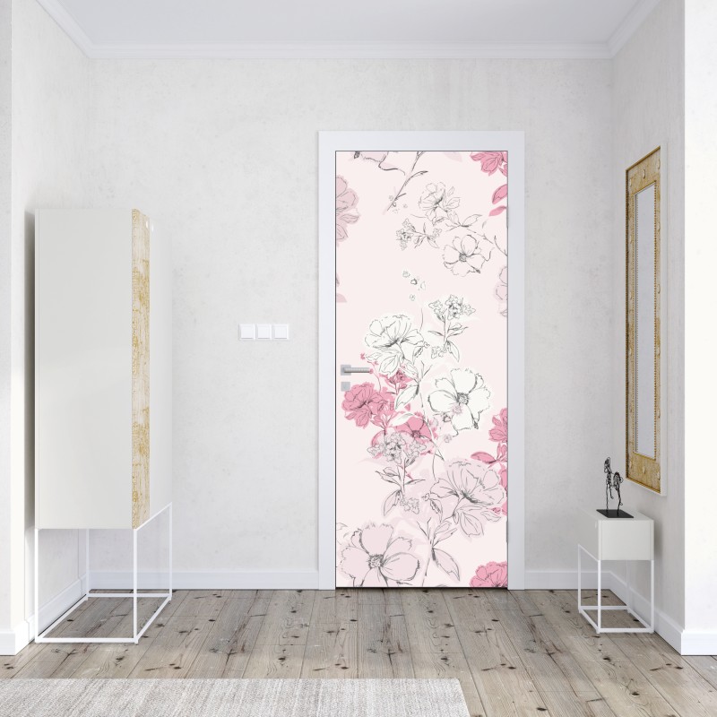 Naklejka na drzwi delikatny różowy wzór kwiatowy – Wallissimo® Naklejka na drzwi delikatny różowy wzór kwiatowy – Wallissimo®