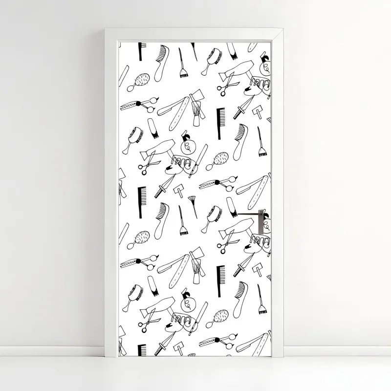 Naklejka na drzwi wzór damaskowy w odcieniach złota i granatu – Wallissimo®