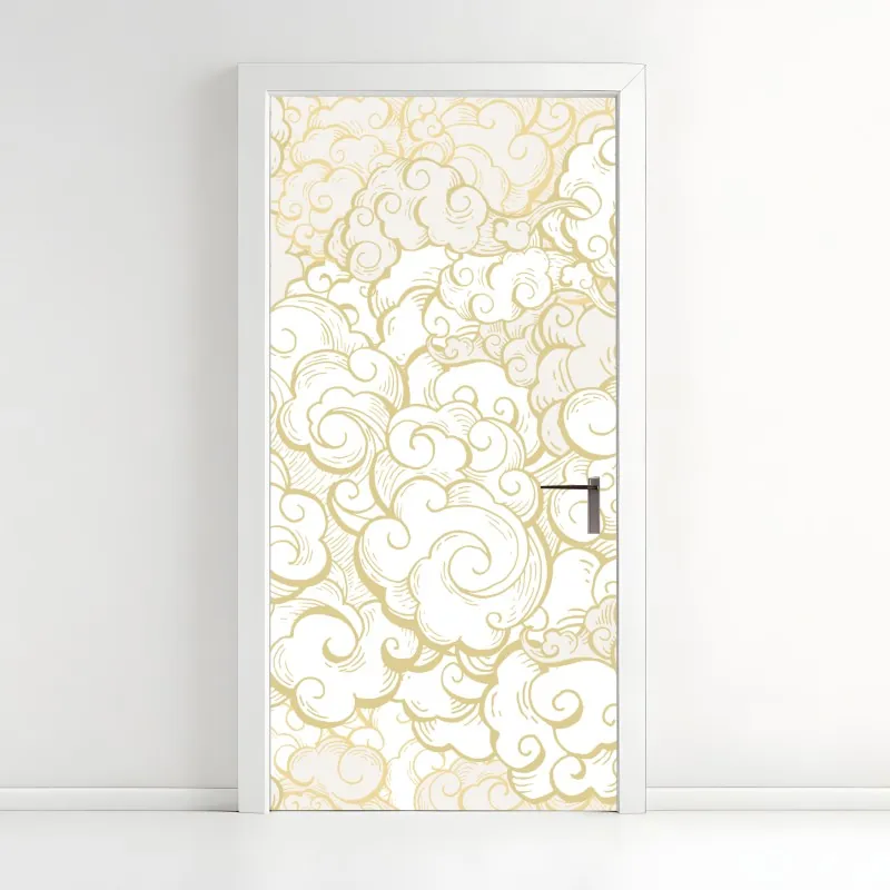 Naklejka na drzwi ornamentalny złoty wzór chmur