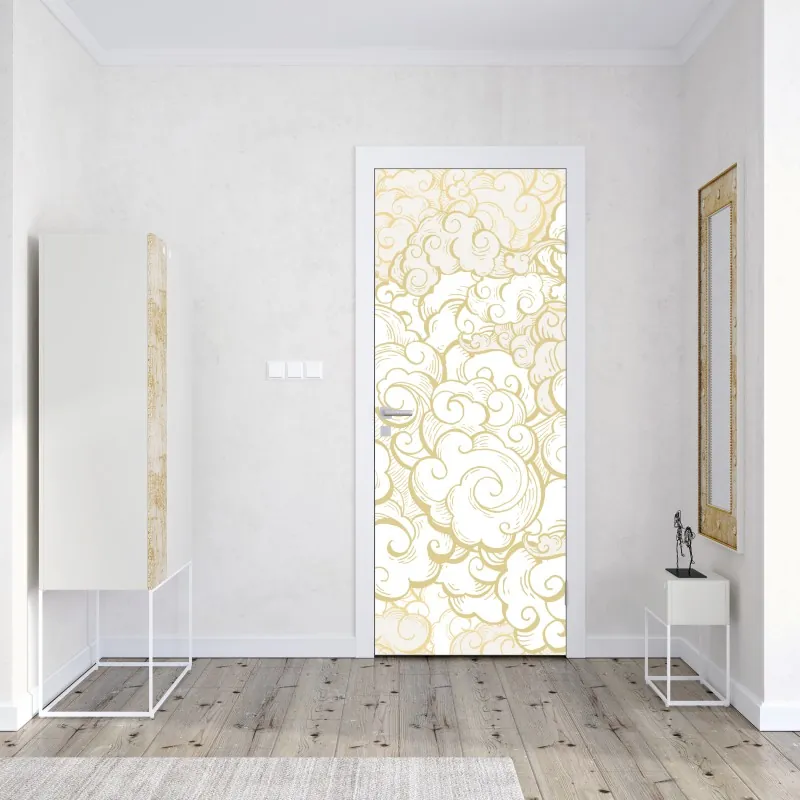 Naklejka na drzwi złote tropikalne liście – Wallissimo®