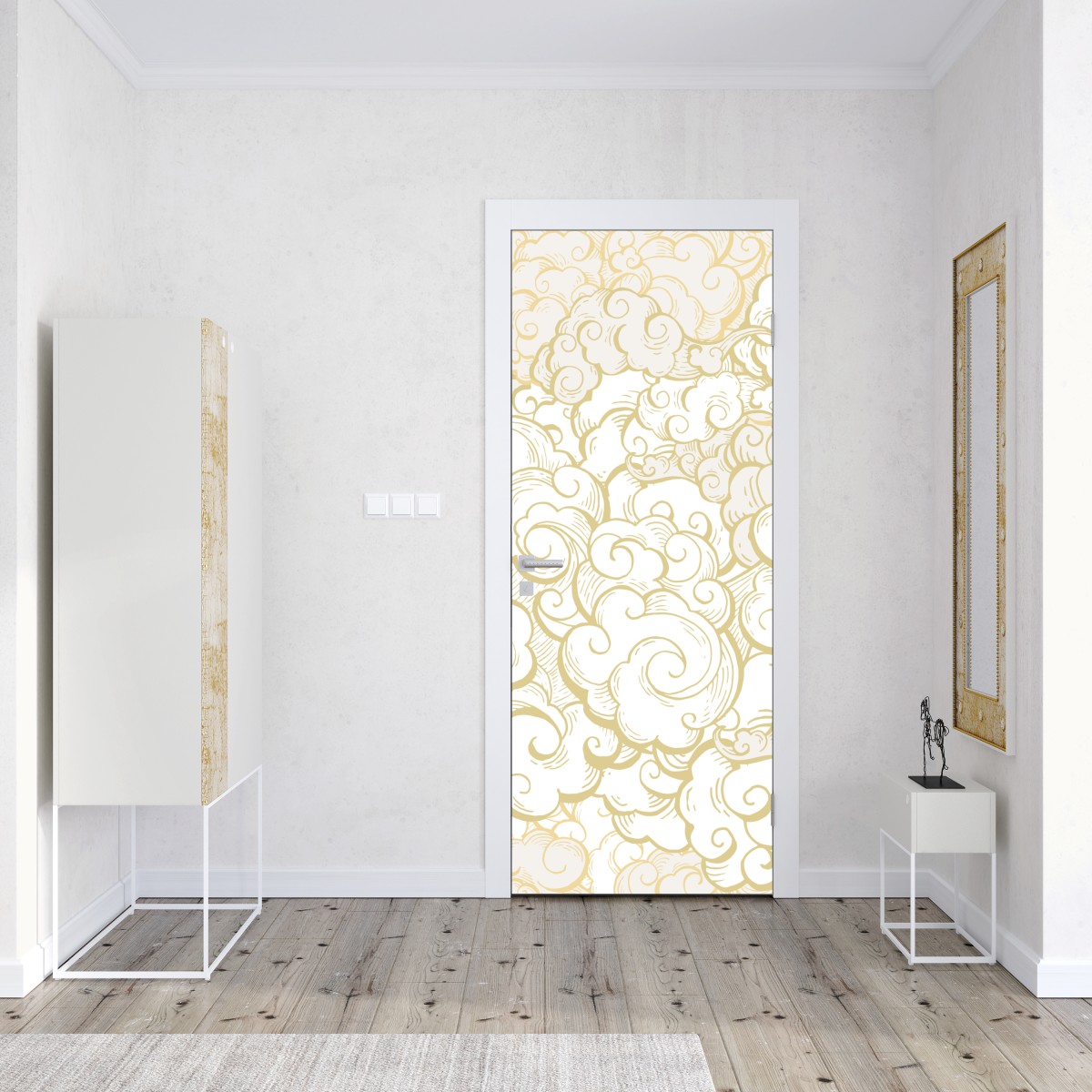 Naklejka na drzwi ornamentalny złoty wzór chmur – Wallissimo® Naklejka na drzwi ornamentalny złoty wzór chmur – Wallissimo®