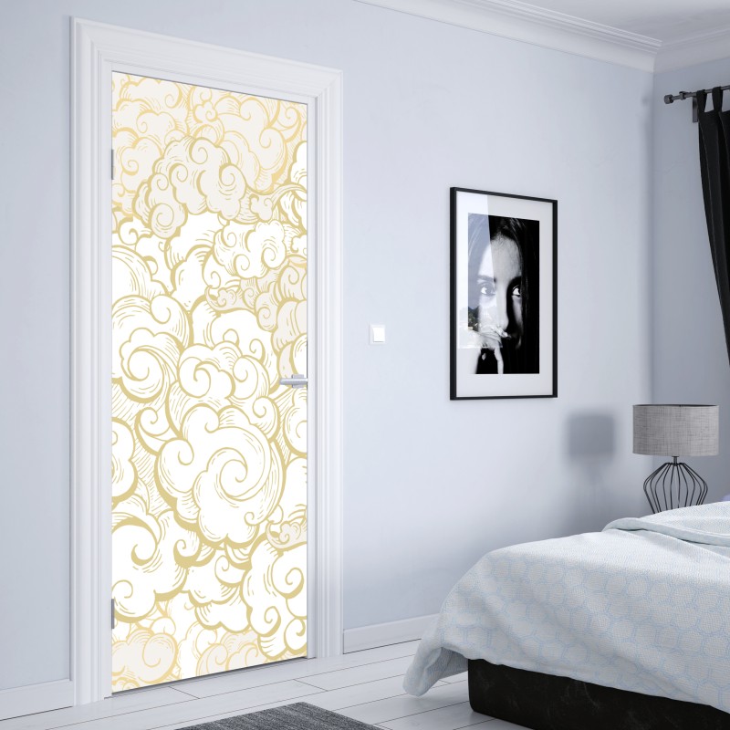 Naklejka na drzwi ornamentalny złoty wzór chmur – Wallissimo® Naklejka na drzwi ornamentalny złoty wzór chmur – Wallissimo®