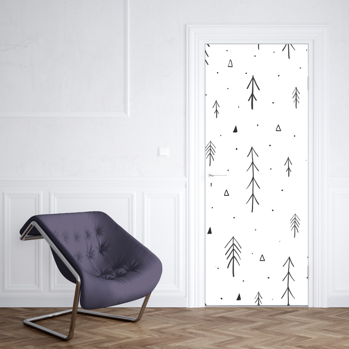 Naklejka na drzwi minimalistyczny wzór z ręcznie rysowanymi drzewami – Wallissimo® Naklejka na drzwi minimalistyczny wzór z ręcznie rysowanymi drzewami – Wallissimo®