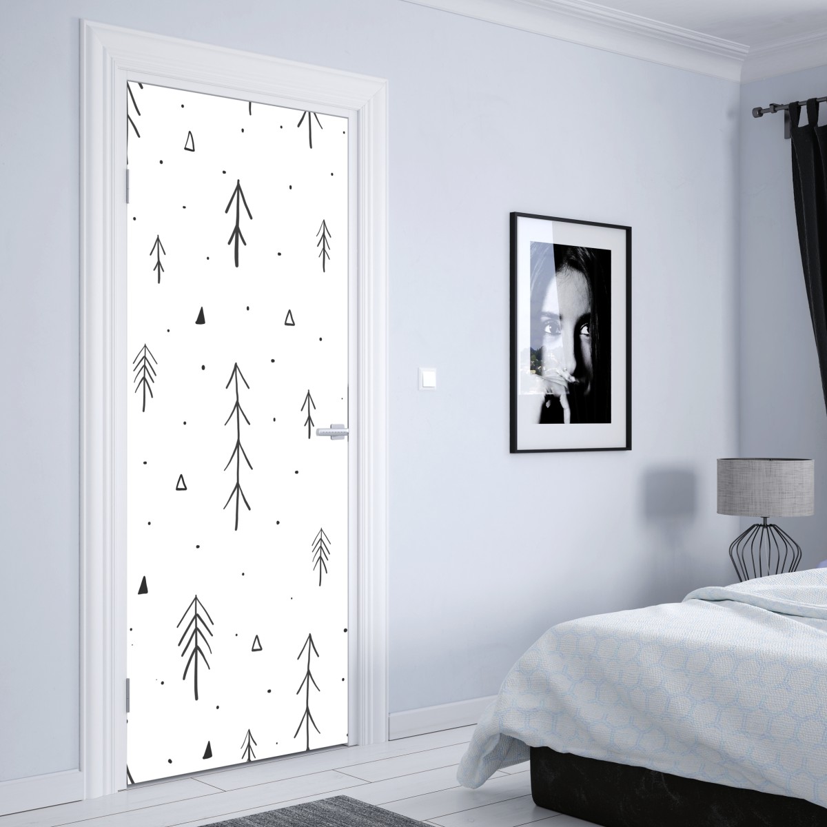 Naklejka na drzwi minimalistyczny wzór z ręcznie rysowanymi drzewami – Wallissimo® Naklejka na drzwi minimalistyczny wzór z ręcznie rysowanymi drzewami – Wallissimo®