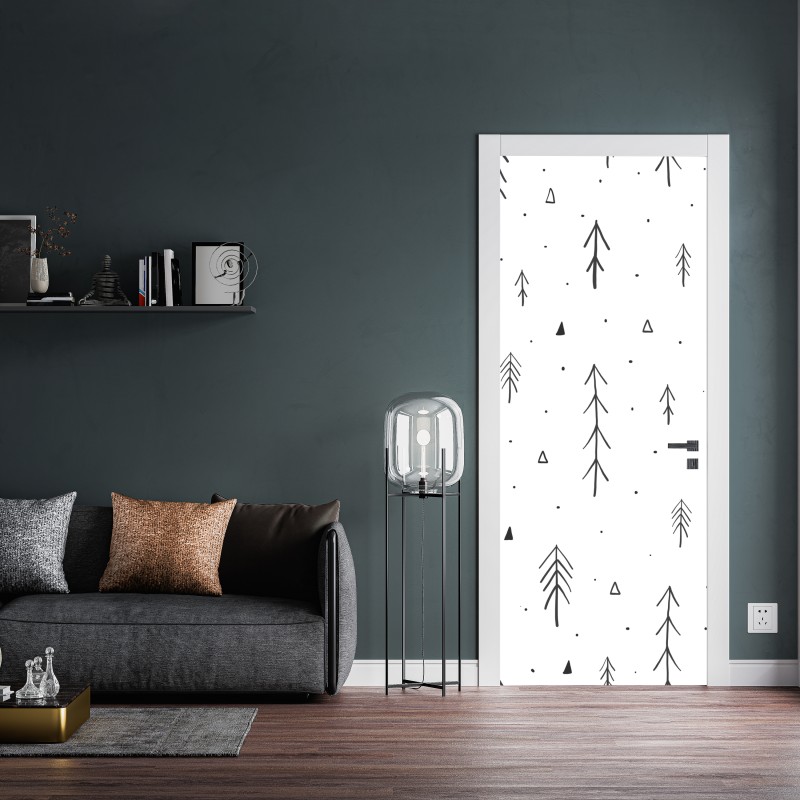 Naklejka na drzwi minimalistyczny wzór z ręcznie rysowanymi drzewami – Wallissimo® Naklejka na drzwi minimalistyczny wzór z ręcznie rysowanymi drzewami – Wallissimo®