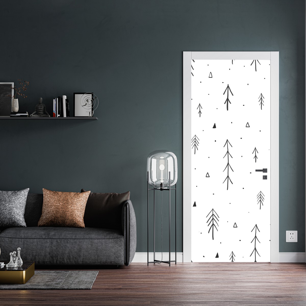 Naklejka na drzwi minimalistyczny wzór z ręcznie rysowanymi drzewami – Wallissimo® Naklejka na drzwi minimalistyczny wzór z ręcznie rysowanymi drzewami – Wallissimo®