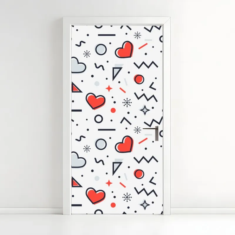 Naklejka na drzwi zabawny wzór serc na białym tle