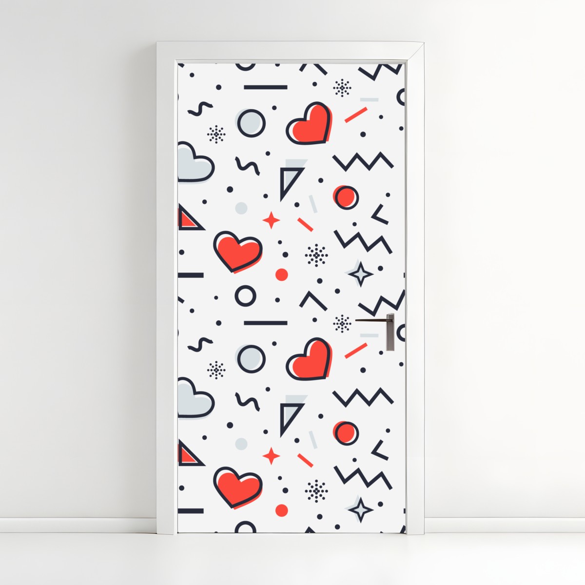 Door sticker playful heart pattern on white background