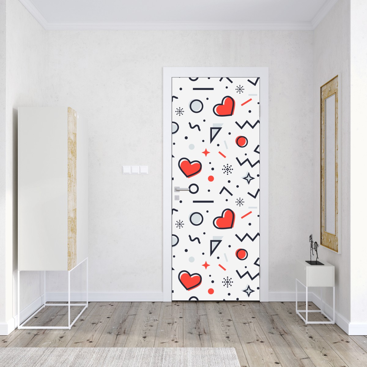 Naklejka na drzwi zabawny wzór serc na białym tle – Wallissimo® Naklejka na drzwi zabawny wzór serc na białym tle – Wallissimo®
