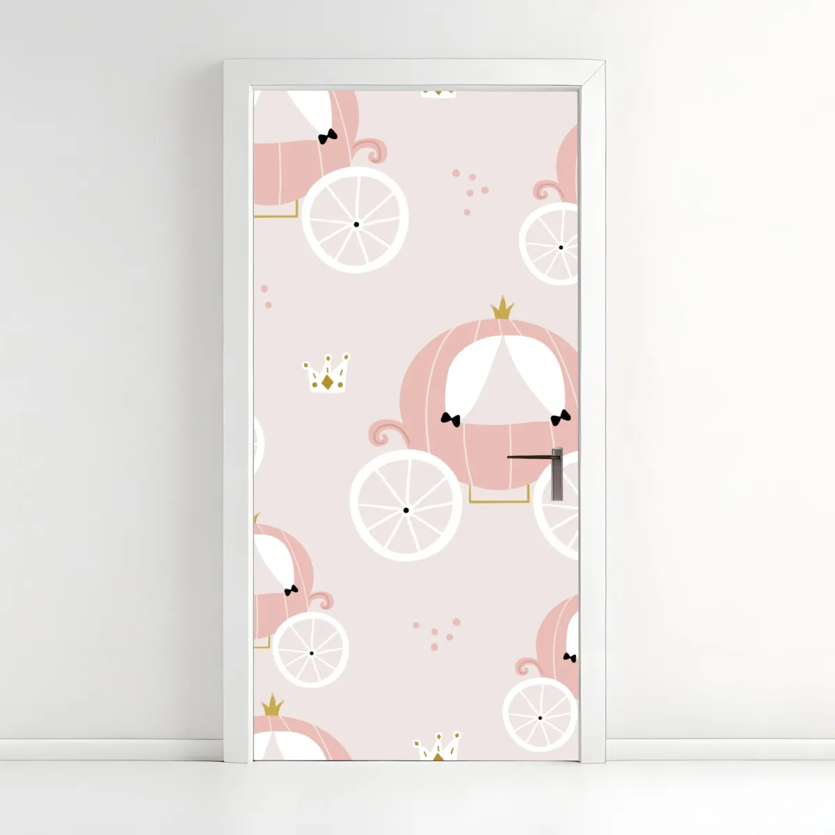 Naklejka na drzwi różowy wzór z karetą księżniczki – Wallissimo® Naklejka na drzwi różowy wzór z karetą księżniczki – Wallissimo®