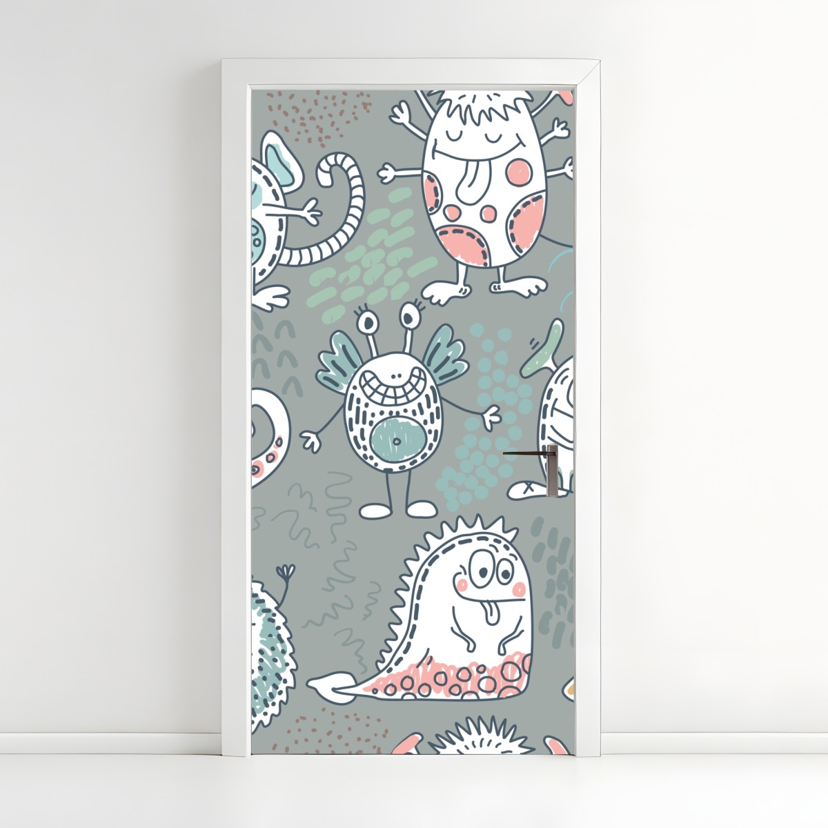Door sticker playful pastel monster pattern