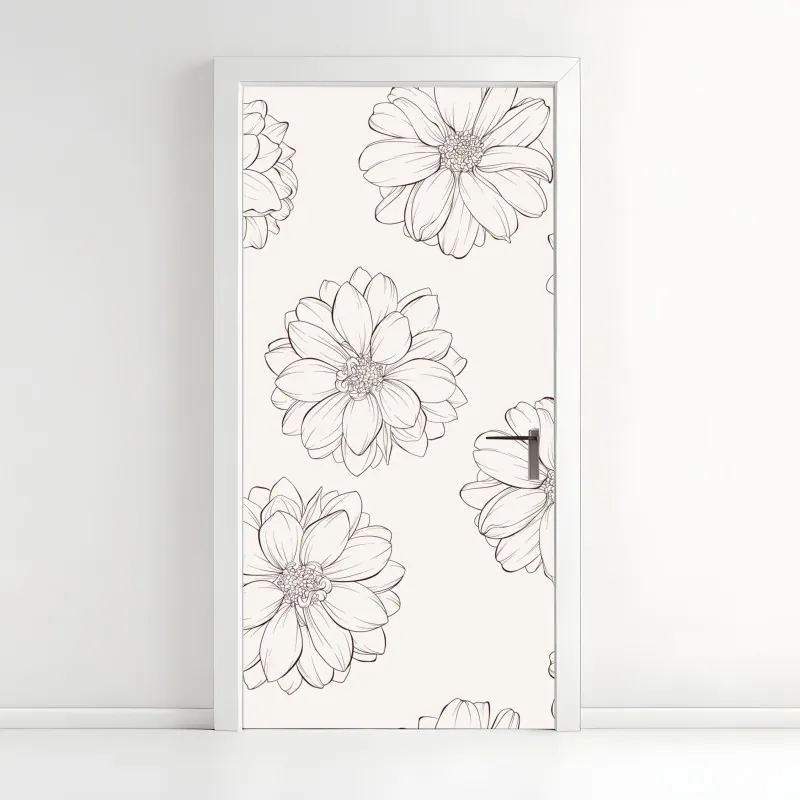 Naklejka na drzwi delikatny wzór kwiatowy w odcieniach beżu