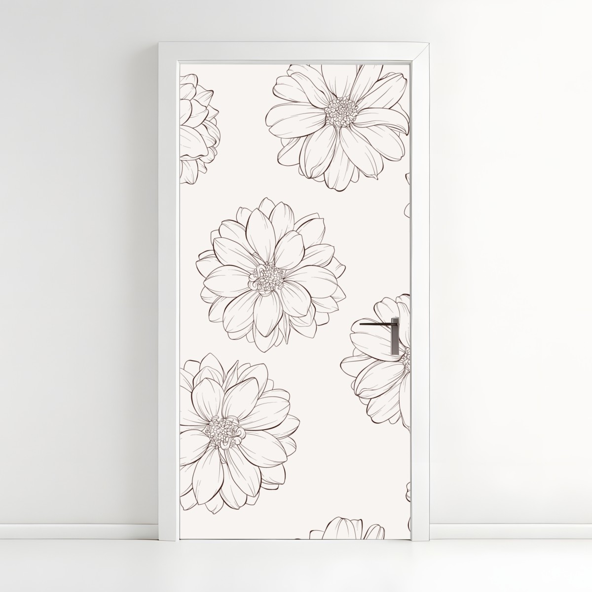 Door sticker delicate line flower pattern on beige