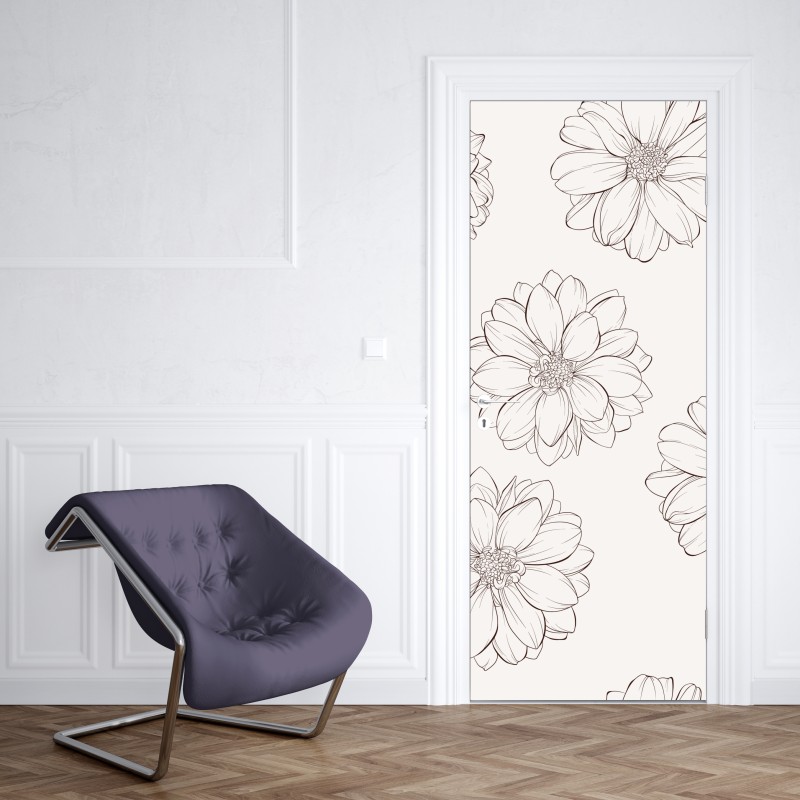 Naklejka na drzwi delikatny wzór kwiatowy w odcieniach beżu – Wallissimo® Naklejka na drzwi delikatny wzór kwiatowy w odcieniach beżu – Wallissimo®