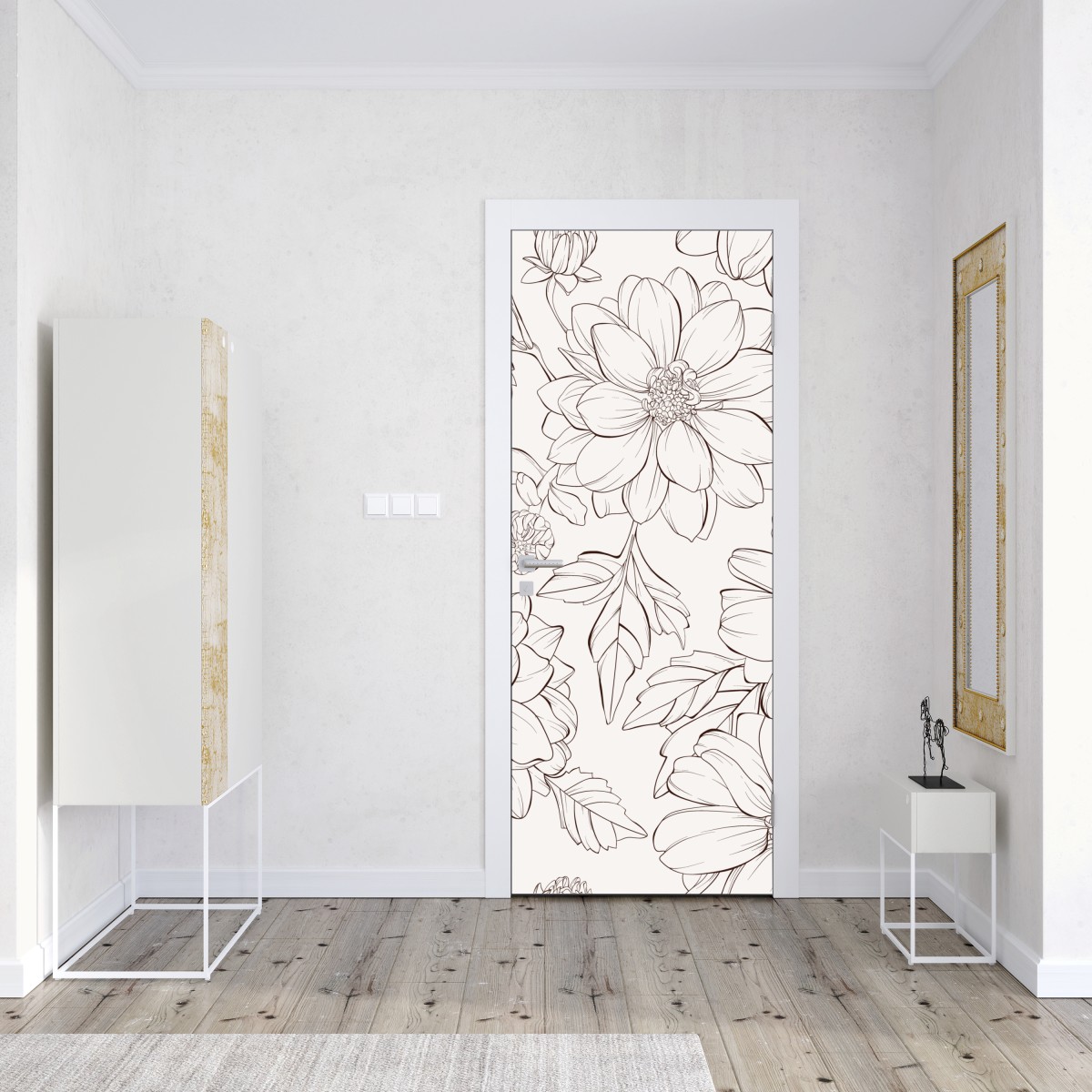 Naklejka na drzwi delikatny botaniczny rysunek kwiatowy – Wallissimo® Naklejka na drzwi delikatny botaniczny rysunek kwiatowy – Wallissimo®