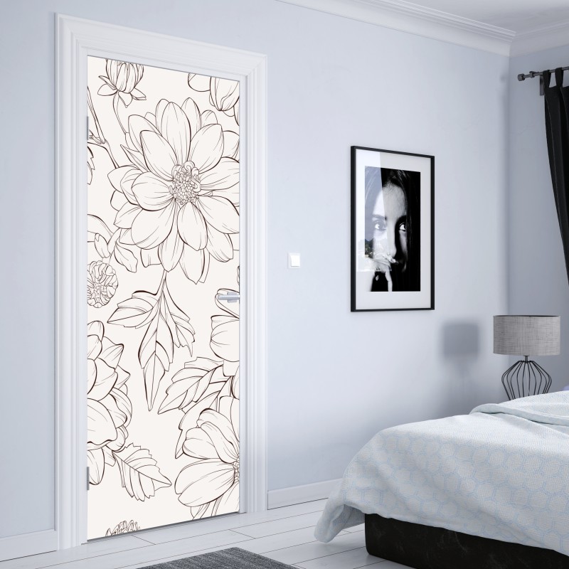 Naklejka na drzwi delikatny botaniczny rysunek kwiatowy – Wallissimo® Naklejka na drzwi delikatny botaniczny rysunek kwiatowy – Wallissimo®