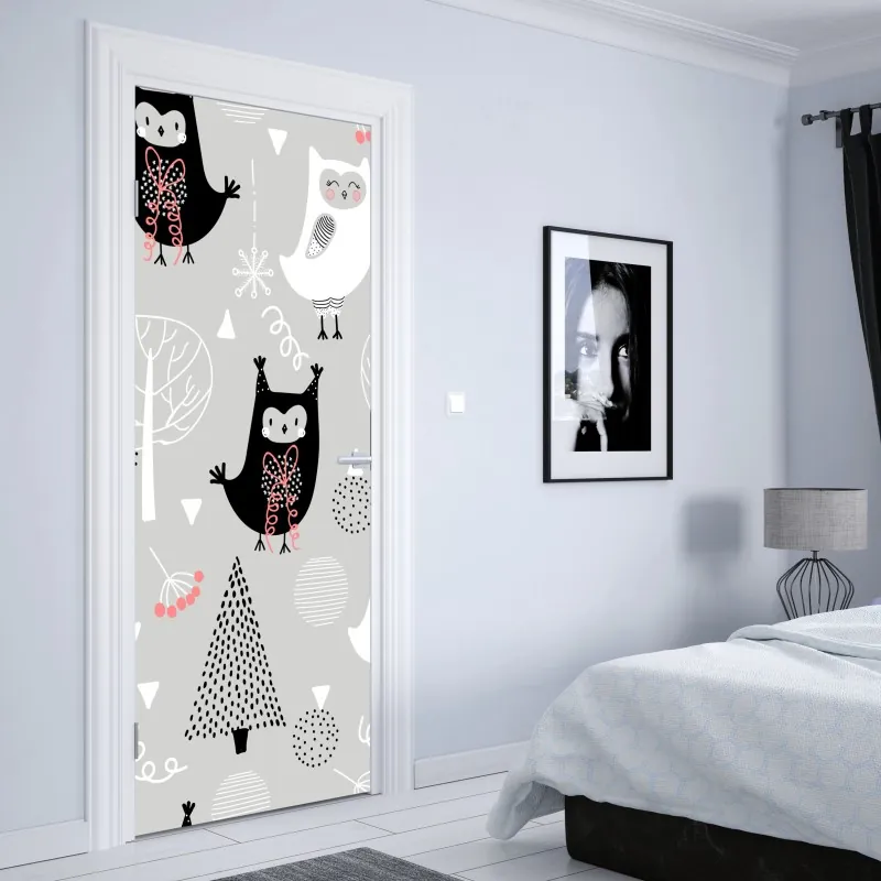 Naklejka na drzwi skandynawski wzór z sówkami do pokoju dziecięcego – Wallissimo® Naklejka na drzwi skandynawski wzór z sówkami do pokoju dziecięcego – Wallissimo®