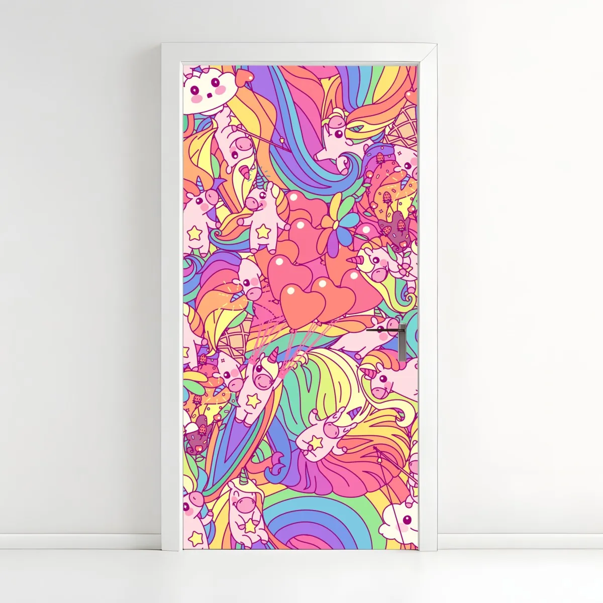 Naklejka na drzwi pastelowy wzór z jednorożcami – Wallissimo® Naklejka na drzwi pastelowy wzór z jednorożcami – Wallissimo®