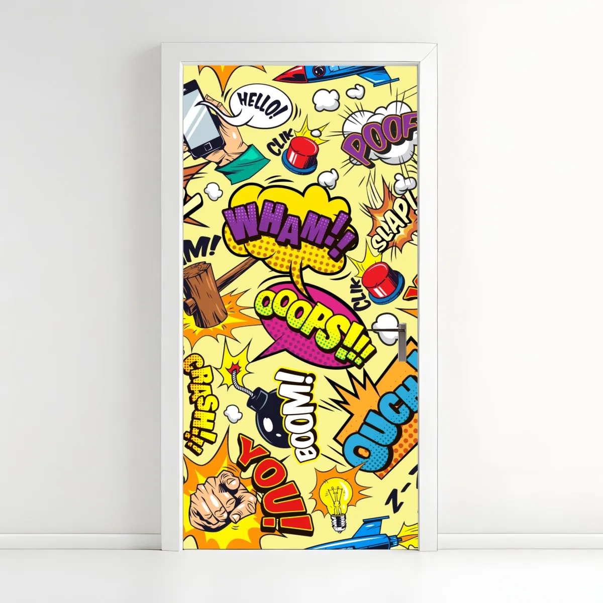 Naklejka na drzwi retro kolaż komiksowy w stylu pop-art – Wallissimo® Naklejka na drzwi retro kolaż komiksowy w stylu pop-art – Wallissimo®