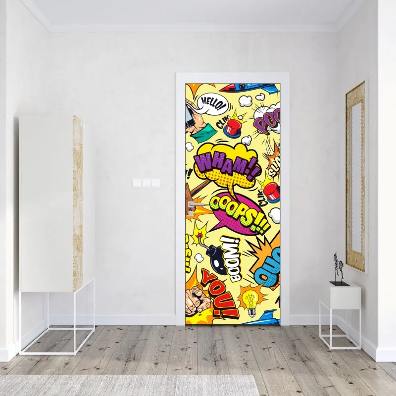 Naklejka na drzwi abstrakcyjna klasyczna maska w turkusie i różu – Wallissimo®