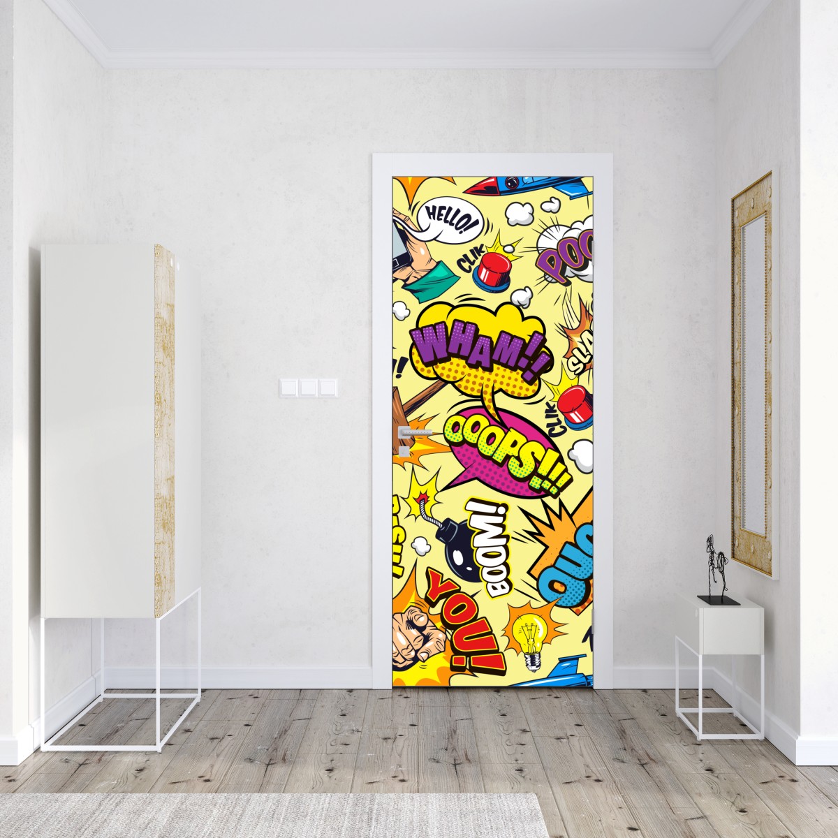 Naklejka na drzwi retro kolaż komiksowy w stylu pop-art – Wallissimo® Naklejka na drzwi retro kolaż komiksowy w stylu pop-art – Wallissimo®