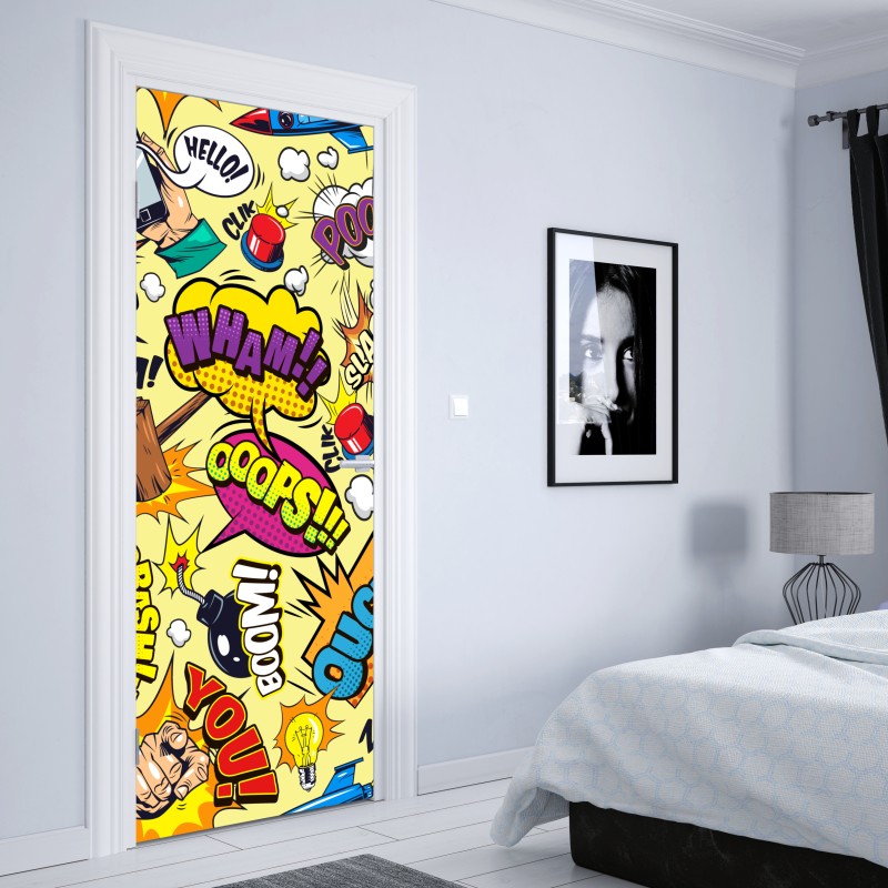 Naklejka na drzwi retro kolaż komiksowy w stylu pop-art – Wallissimo® Naklejka na drzwi retro kolaż komiksowy w stylu pop-art – Wallissimo®