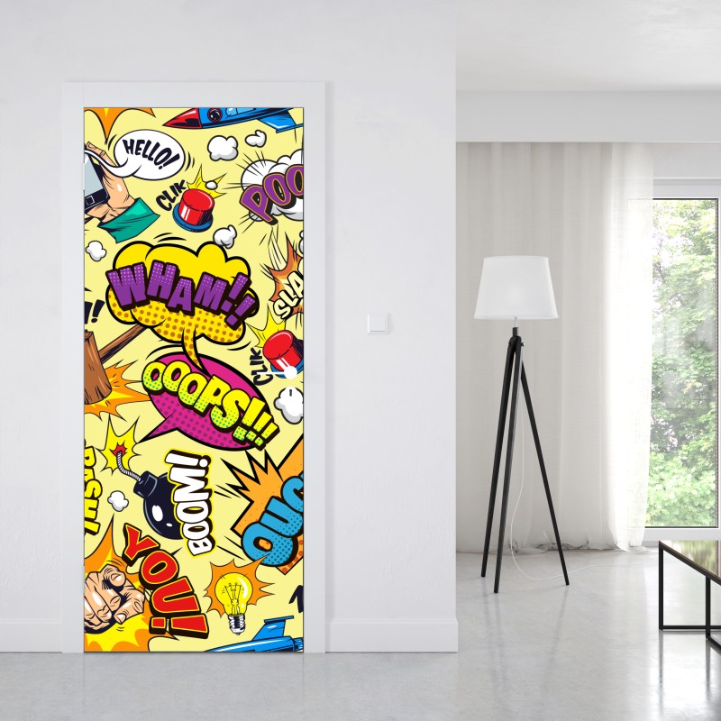 Naklejka na drzwi retro kolaż komiksowy w stylu pop-art – Wallissimo® Naklejka na drzwi retro kolaż komiksowy w stylu pop-art – Wallissimo®