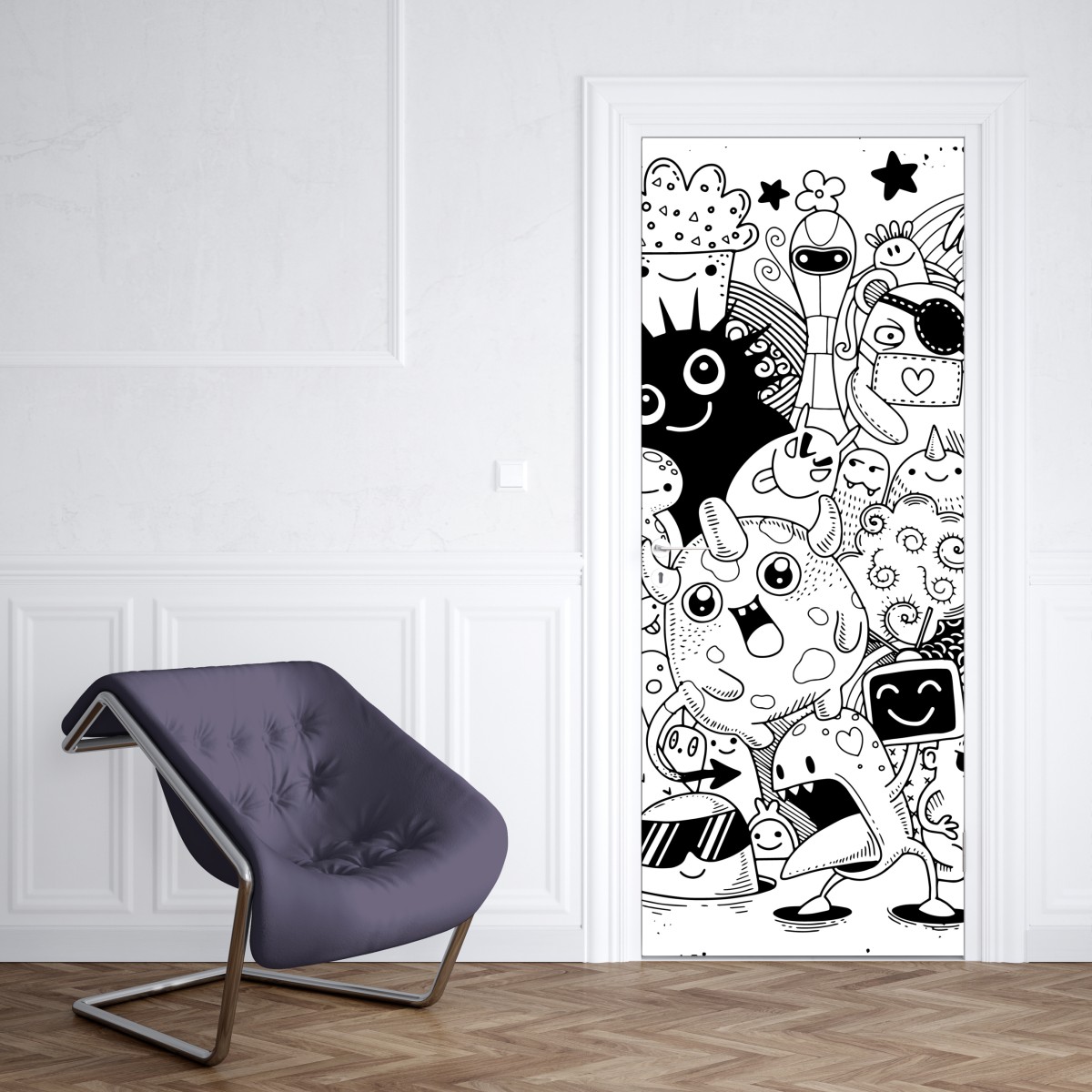 Naklejka na drzwi zabawny rysunek z potworami – Wallissimo® Naklejka na drzwi zabawny rysunek z potworami – Wallissimo®