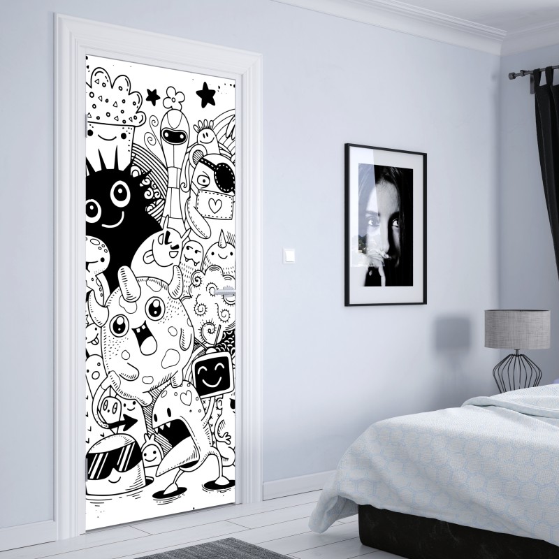 Naklejka na drzwi zabawny rysunek z potworami – Wallissimo® Naklejka na drzwi zabawny rysunek z potworami – Wallissimo®