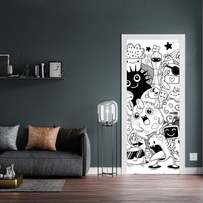 Naklejka na drzwi zabawny rysunek z potworami – Wallissimo® Naklejka na drzwi zabawny rysunek z potworami – Wallissimo®