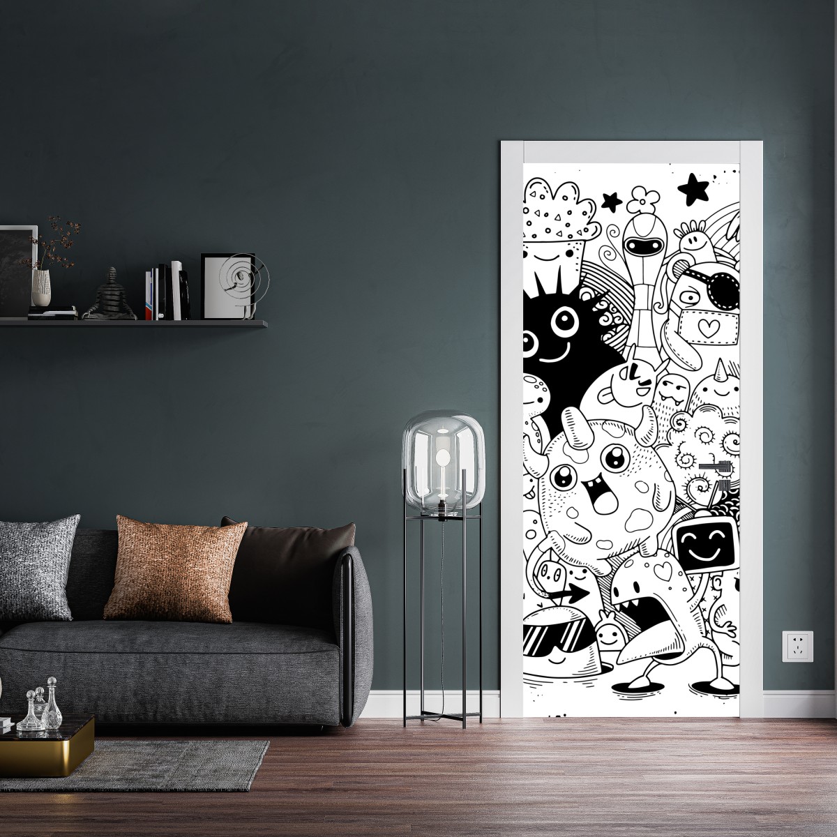 Naklejka na drzwi zabawny rysunek z potworami – Wallissimo® Naklejka na drzwi zabawny rysunek z potworami – Wallissimo®