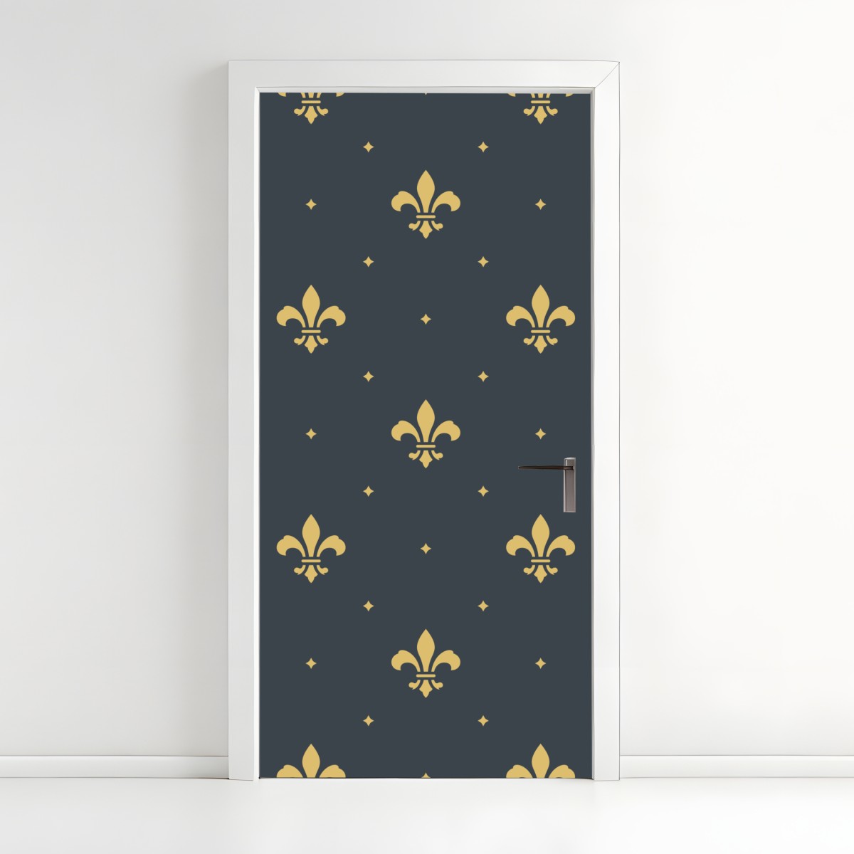 Door sticker gold fleur-de-lis seamless pattern on dark background