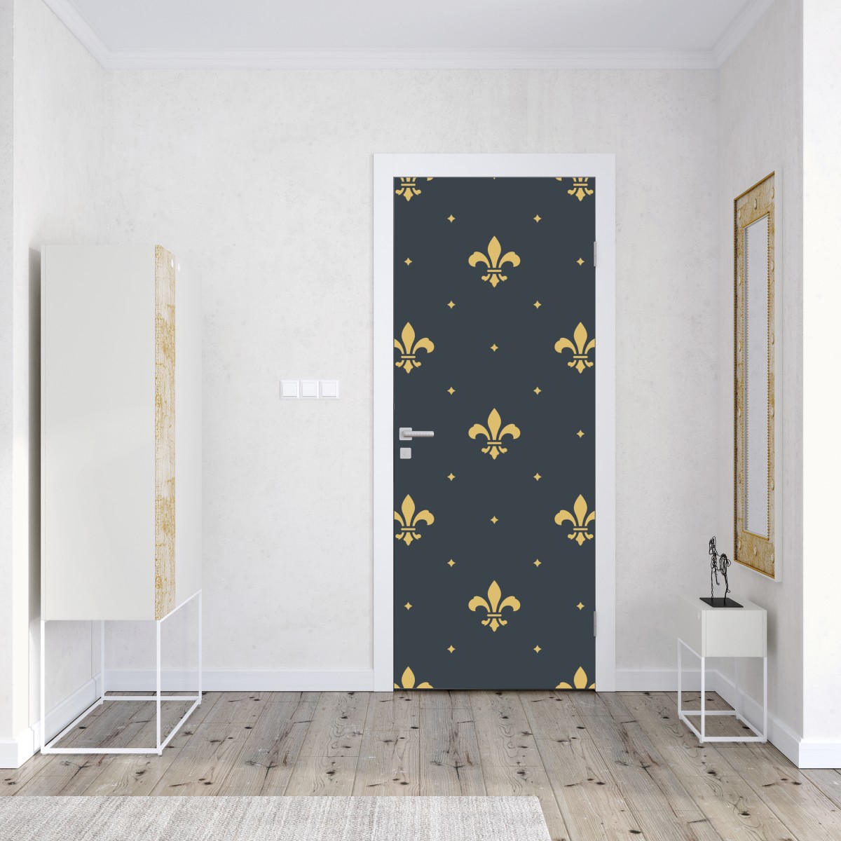 Naklejka na drzwi złoty wzór lilii na ciemnym tle – Wallissimo® Naklejka na drzwi złoty wzór lilii na ciemnym tle – Wallissimo®