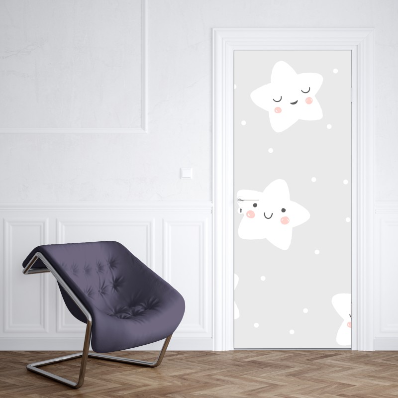 Naklejka na drzwi urocze uśmiechnięte gwiazdki do pokoju dziecięcego – Wallissimo® Naklejka na drzwi urocze uśmiechnięte gwiazdki do pokoju dziecięcego – Wallissimo®