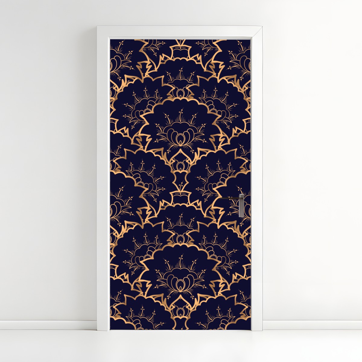 Door sticker luxury gold floral pattern on navy