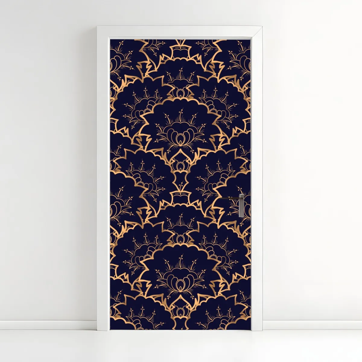 Naklejka na drzwi luksusowy złoty wzór kwiatowy na granacie – Wallissimo® Naklejka na drzwi luksusowy złoty wzór kwiatowy na granacie – Wallissimo®