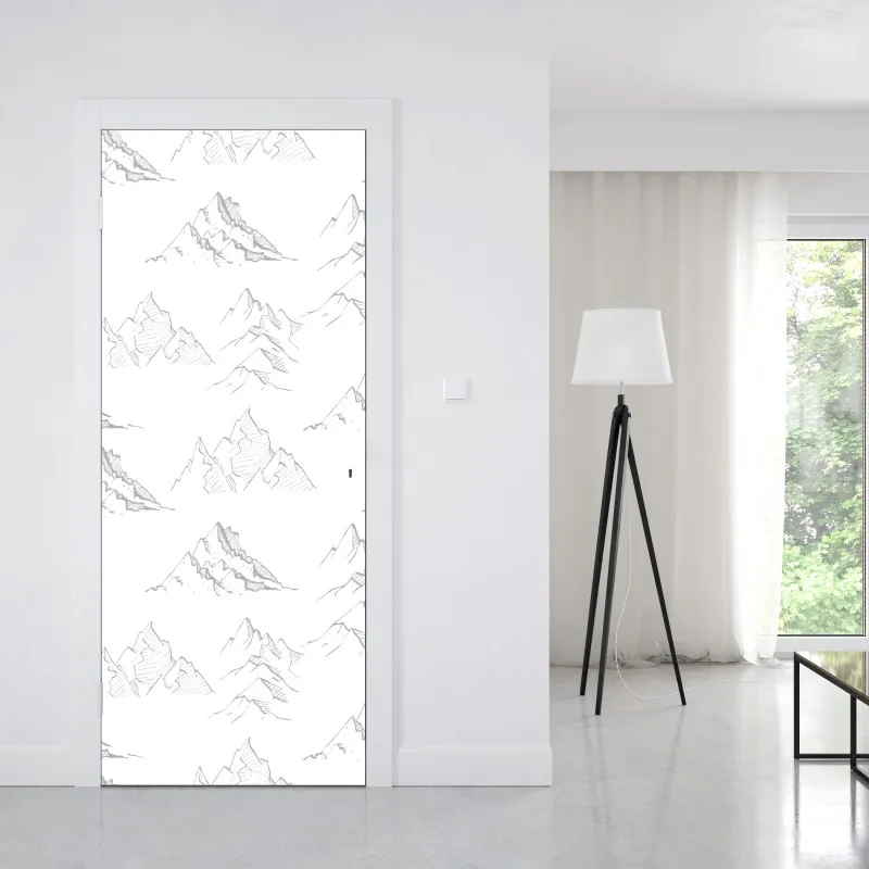 Naklejka na drzwi delikatne białe liście na szarym tle – Wallissimo®