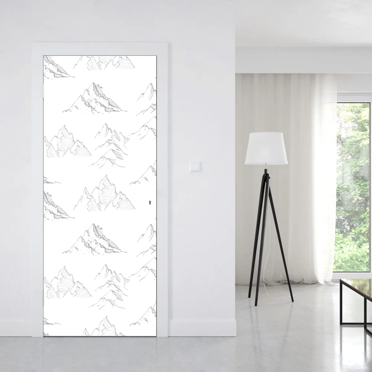 Naklejka na drzwi ręcznie rysowany wzór górski – Wallissimo® Naklejka na drzwi ręcznie rysowany wzór górski – Wallissimo®