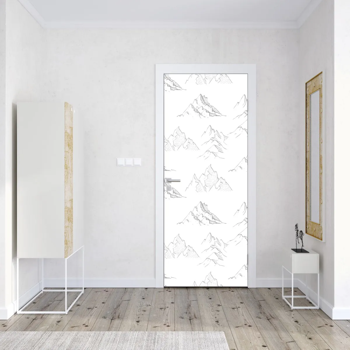 Naklejka na drzwi ręcznie rysowany wzór górski – Wallissimo® Naklejka na drzwi ręcznie rysowany wzór górski – Wallissimo®