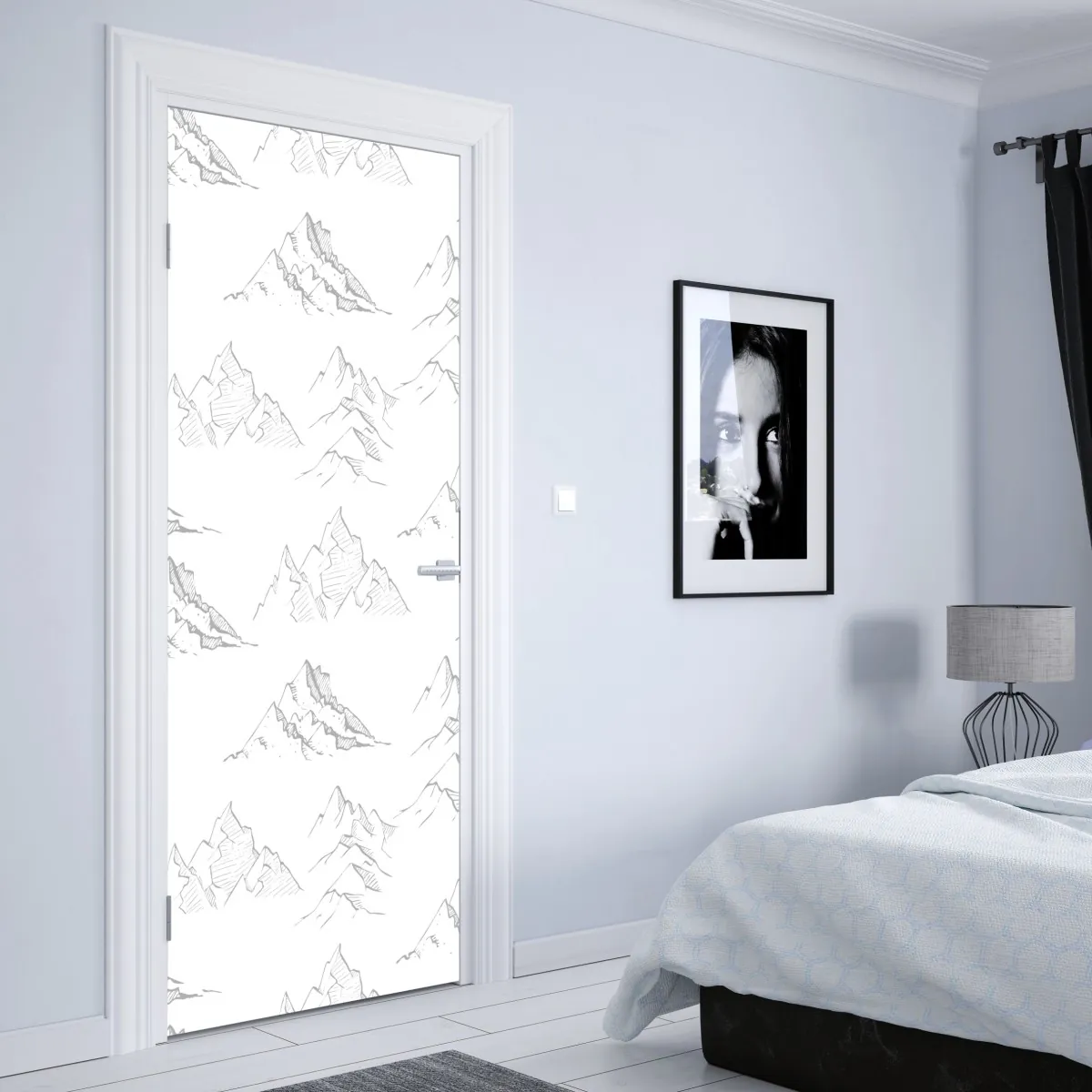 Naklejka na drzwi ręcznie rysowany wzór górski – Wallissimo® Naklejka na drzwi ręcznie rysowany wzór górski – Wallissimo®