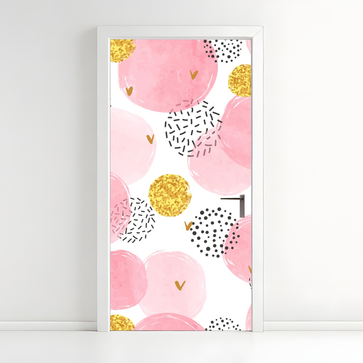 Door sticker pink watercolor circle pattern with gold accents